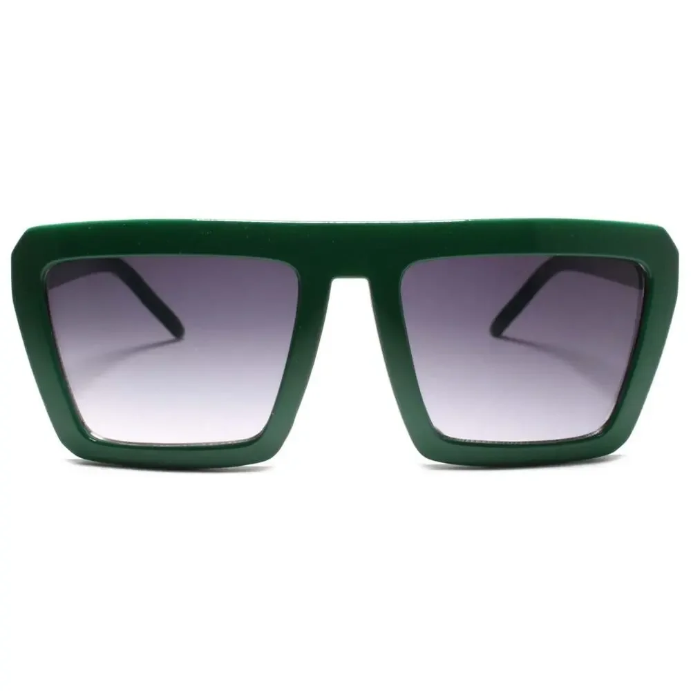 Dark Green Square Sunglasses Gray Gradient Lens Retro 70s 80s